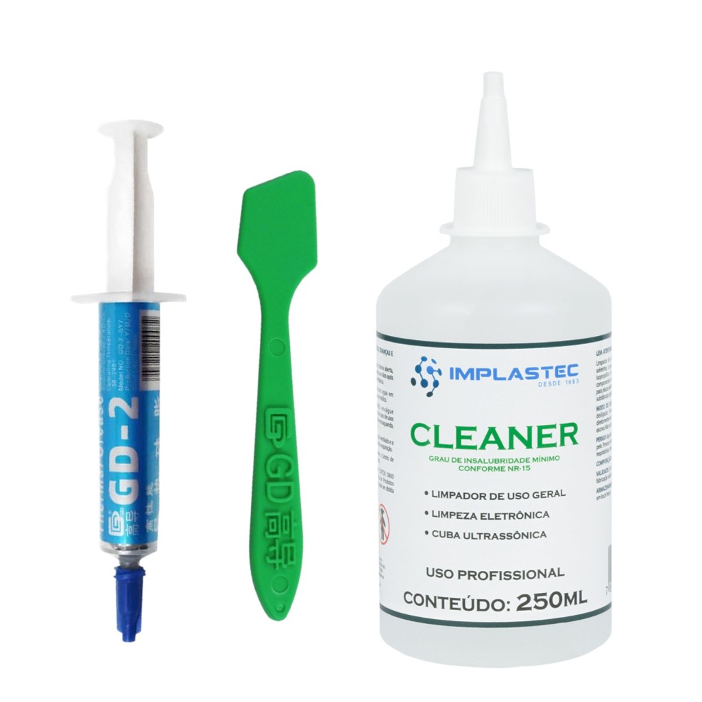 Kit Pasta Térmica GD-2 + Raspador + Cleaner Limpador de Pasta Térmica 250ml - Para Computador, Playstation, XBOX, GPU