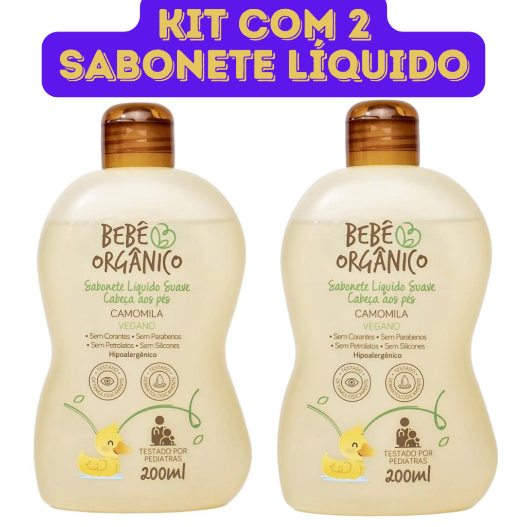 Kit com 2 Sabonete Líquido Bebê - Recém Nascido - Camomila Vegano - Limpa Acalma e Nutre - 400 ml