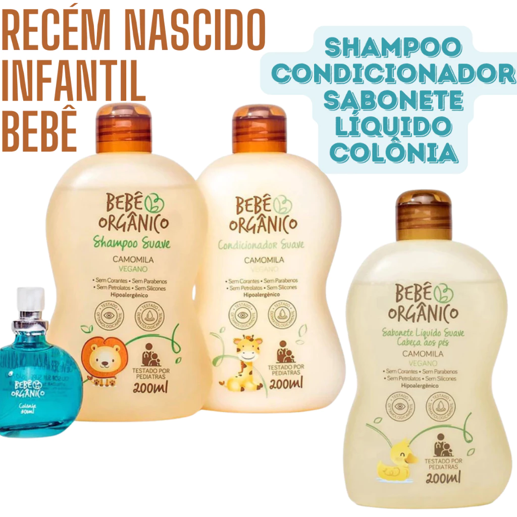 Kit Banho Mamãe e bebê Shampoo + Condicionador + Colônia + Sabonete Líquido - Recém Nascido - 630ml — imagem 1
