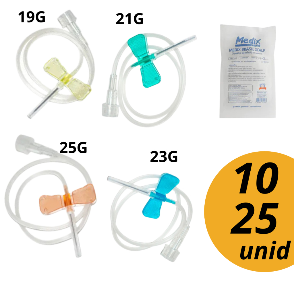 Scalpe Simples 19G/21G/23G/25G Medix 10/25 Unid (scalp) em Oferta na Shopee