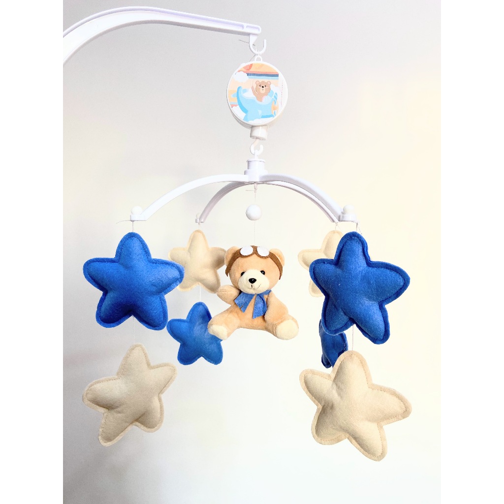 Móbile Músical e Giratório de Berço Urso Aviador Menino