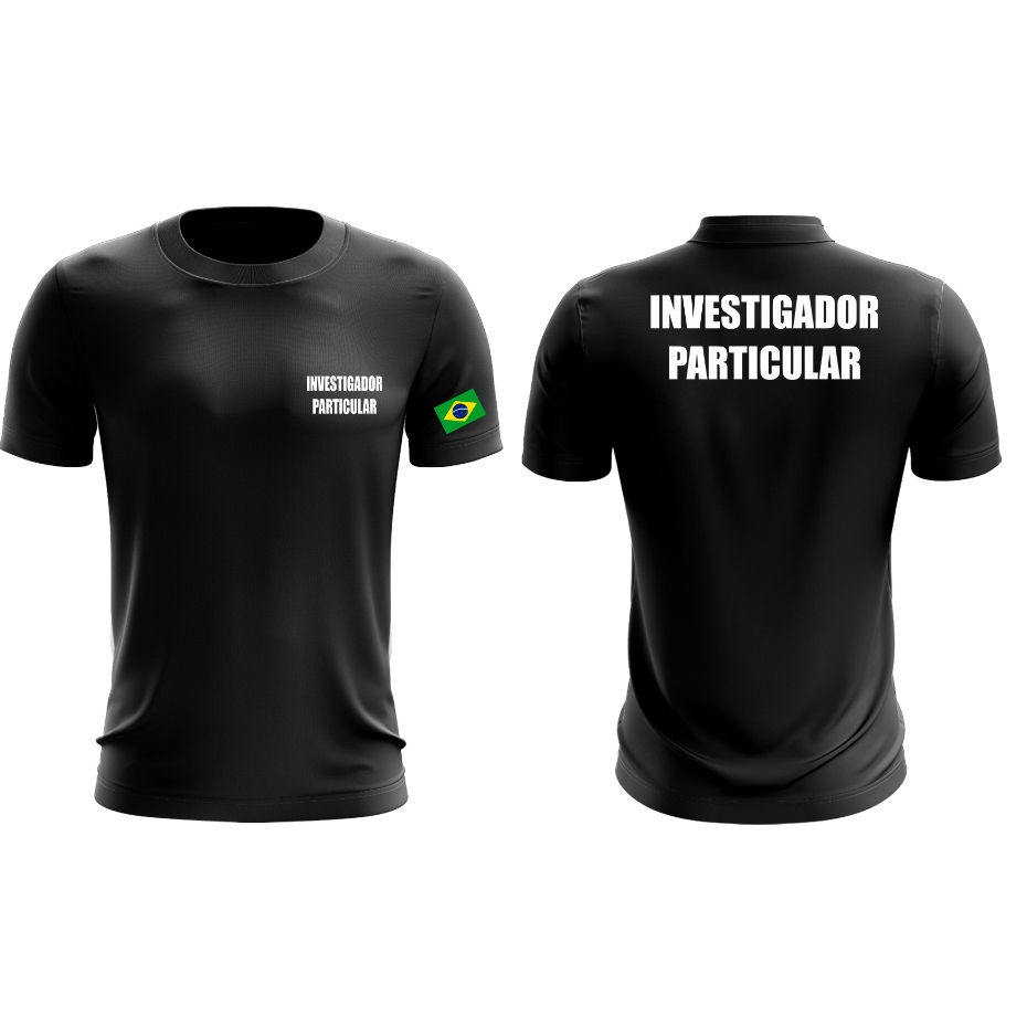 Camiseta Uniforme Profissional Investigador Particular Fardamento Farda Camisa Manga Curta Preta Logo