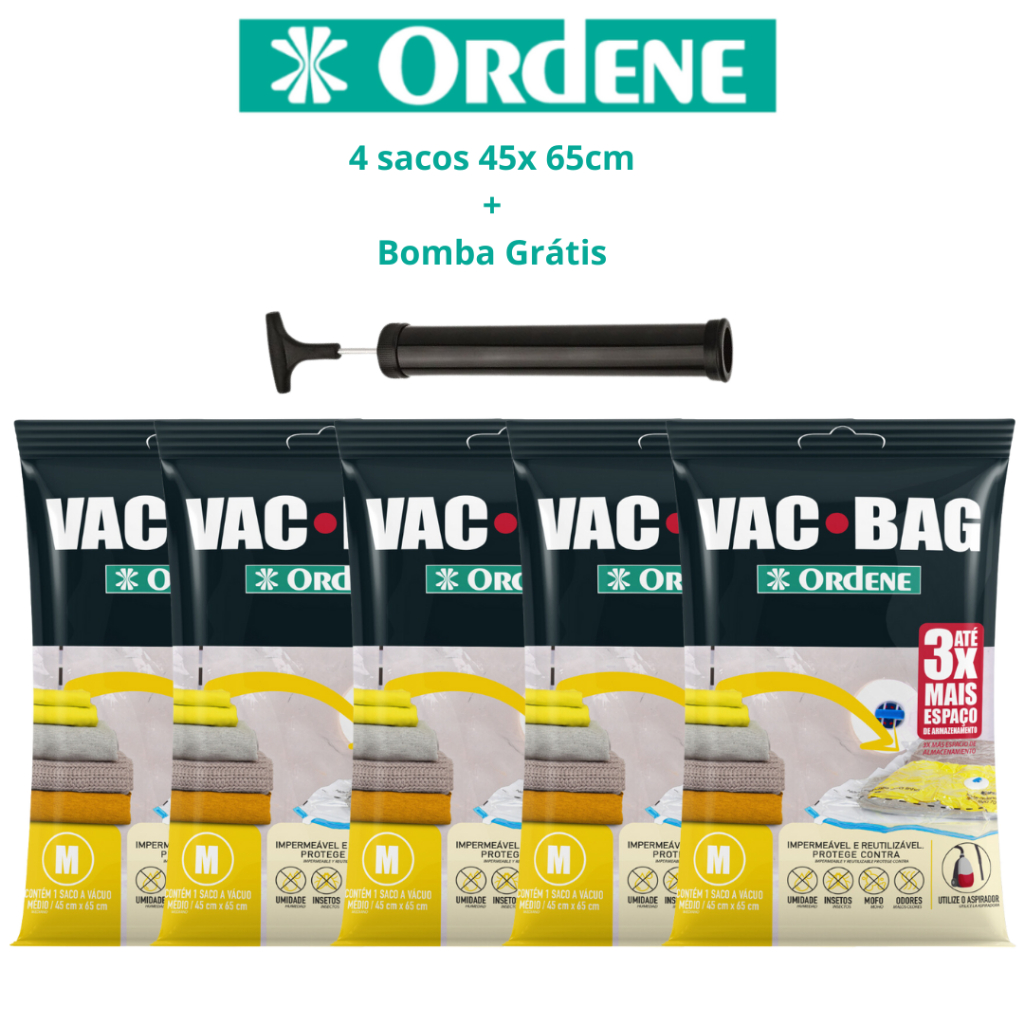 Kit 4 Sacos a Vácuo Médio + Bomba 45x65cm Organizador de Roupas Malas Viagem Vac Bag Ordene Original em Oferta na Shopee