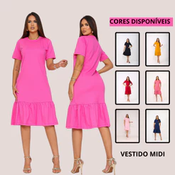Vestido Feminino Verão Midi Soltinho Moda Jovem Cristã Com Babado Malha Algodão