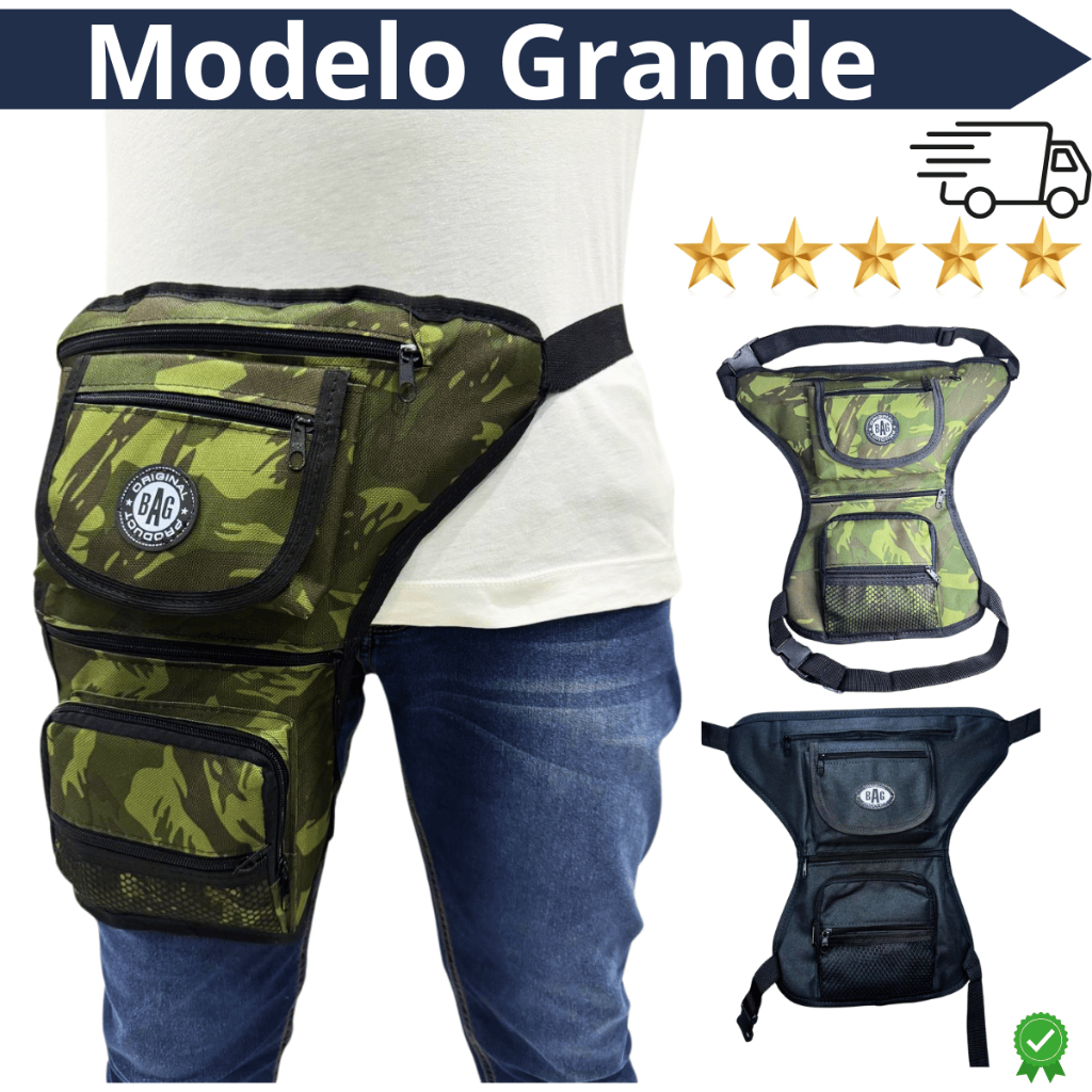 Bolsão Pochete bag Cartucheira De Perna Motoboy Camping Pesca