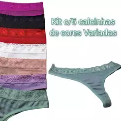 Kit c/5 CALCINHA FIO DENTAL SUEDE CANELADO PREMIUM LINGERIE INTIMA FEMININA CALSINHA