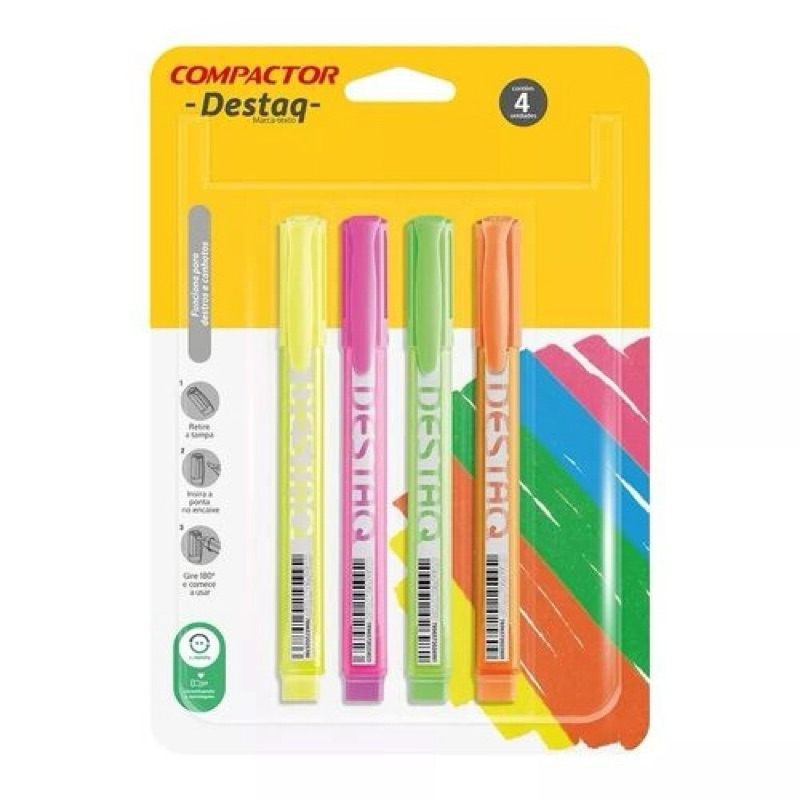 Marca-texto Destaq Neon com 4 uni Compactor
