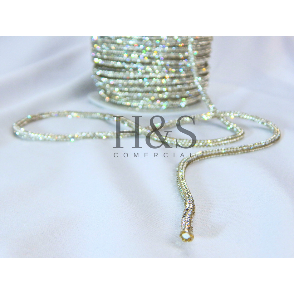 Cordão tubo (cadarço) strass Slim Cristal/Grafite/Boreal/Dourado/Rose Premium 3,5mm - 1 a 4 metros em Oferta na Shopee
