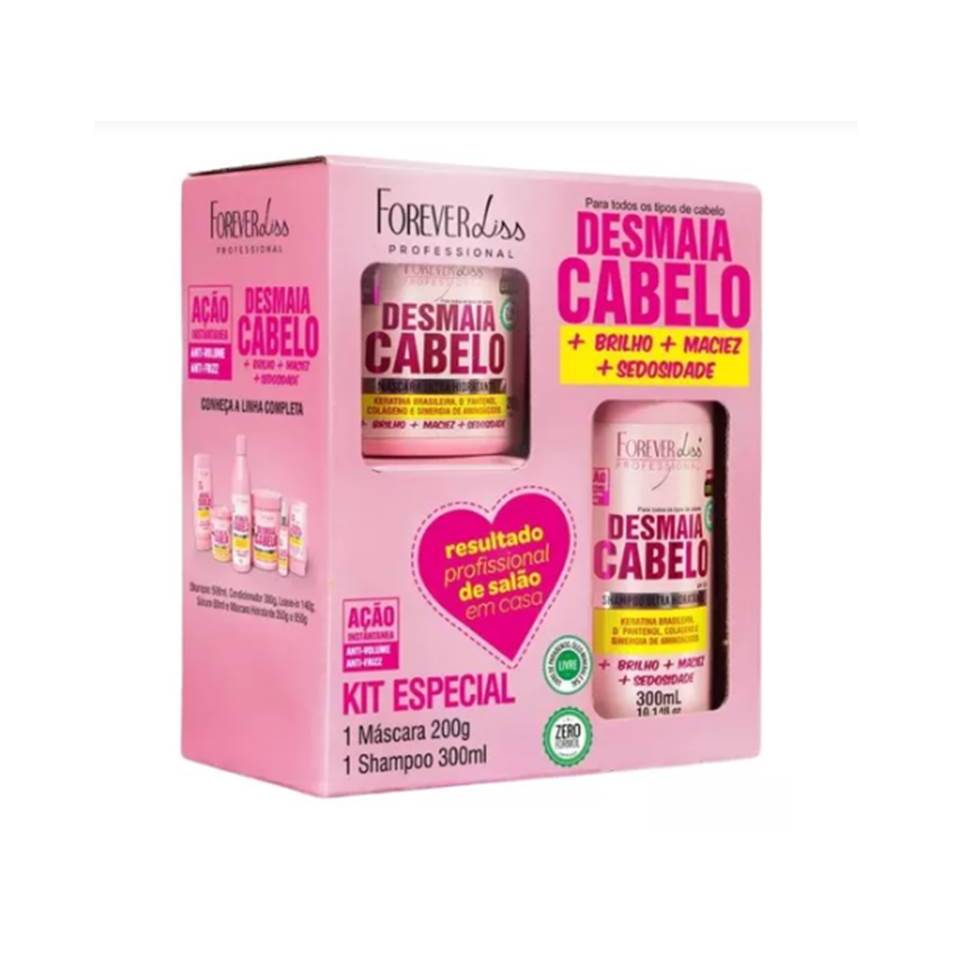 Kit Especial Desmaia Cabelo Forever Liss Com Shampoo 300ml e Mascara 200g - produto original com NF