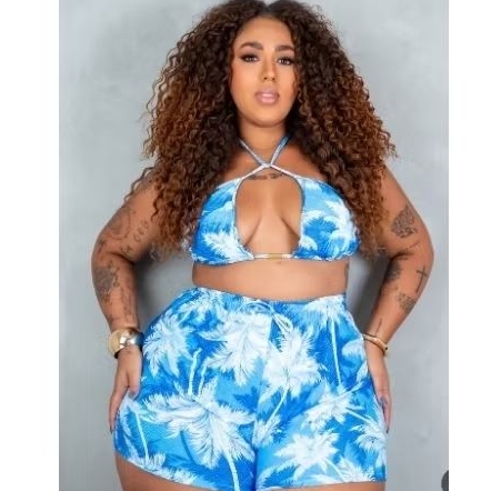 biquíni plus size com bojo de alta sustentação short com elástico na cintura calcinha estica bastante (estampa sortida ) em Oferta na Shopee