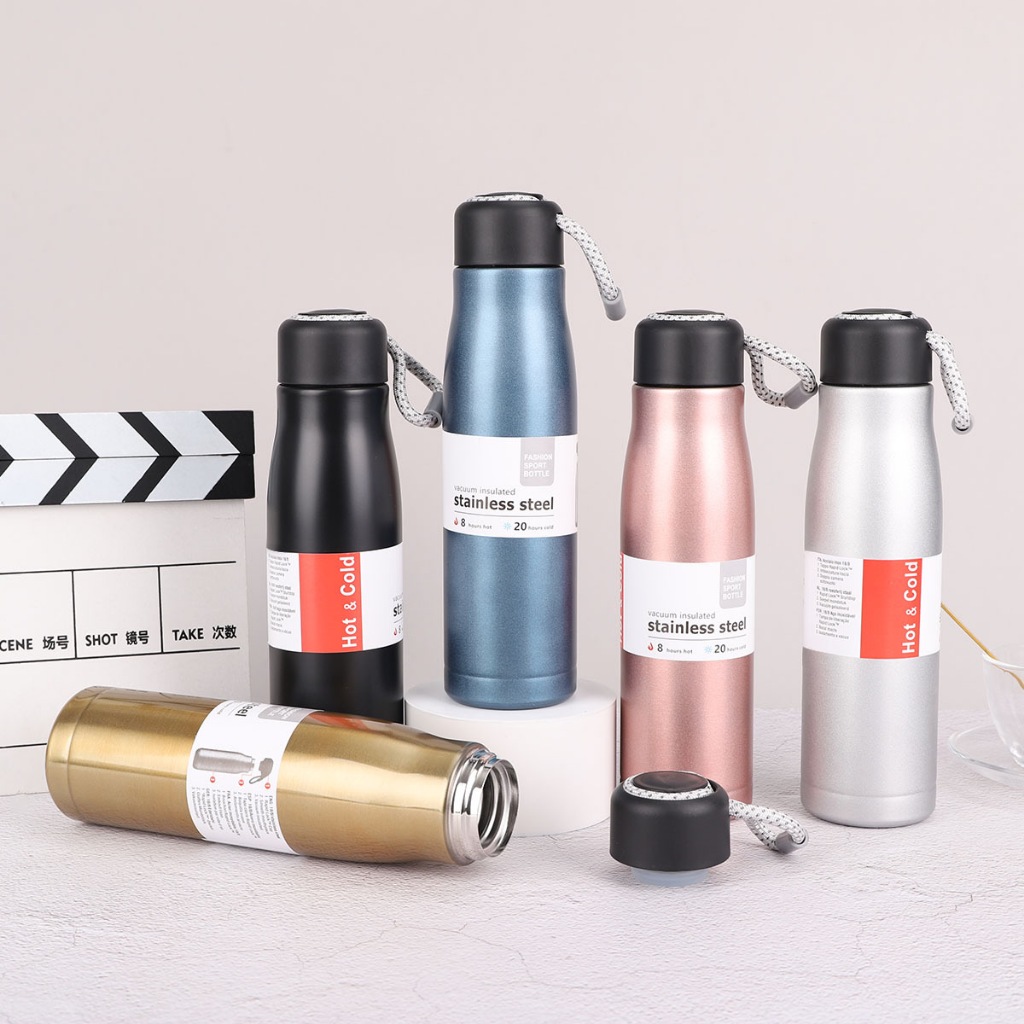 Garrafa Térmica Inox 500ML Quente & Frio Com  Alça Corda Para Academia Escola