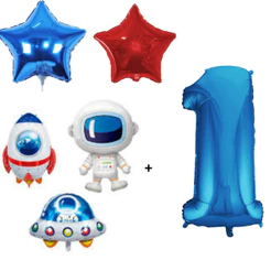 Kit c/6 balões astronautas número azul estrelas
