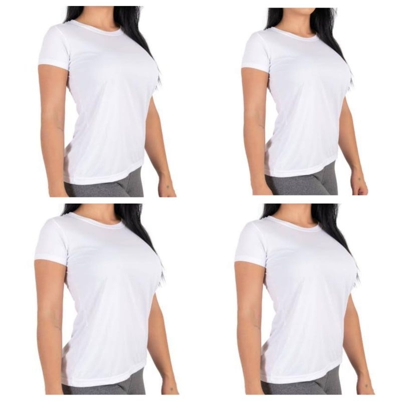 Kit 4 (Quatro) camiseta Branca Baby look malha anti pilling