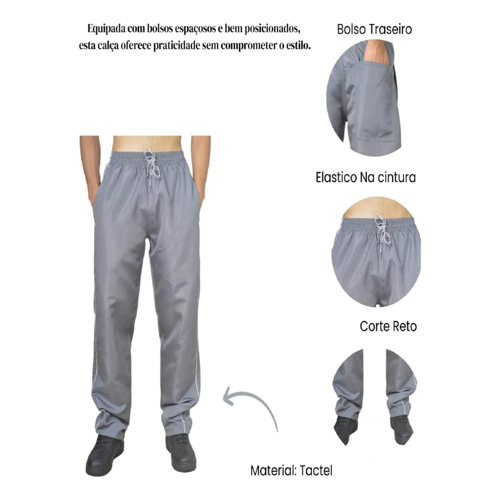 Kit 3 Calça Tactel Masculina Esportiva C/Bolso - Dia a dia — imagem 2 de 2