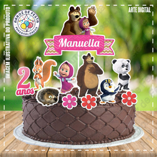 Topo de Bolo Topper de Bolo Personalizado Masha e o Urso em Oferta na Shopee