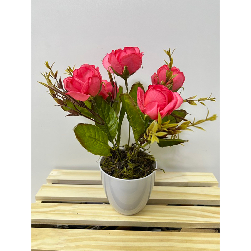 1 buque de botoes de rosas artificial com vaso de prática copo altura 27cm em Oferta na Shopee