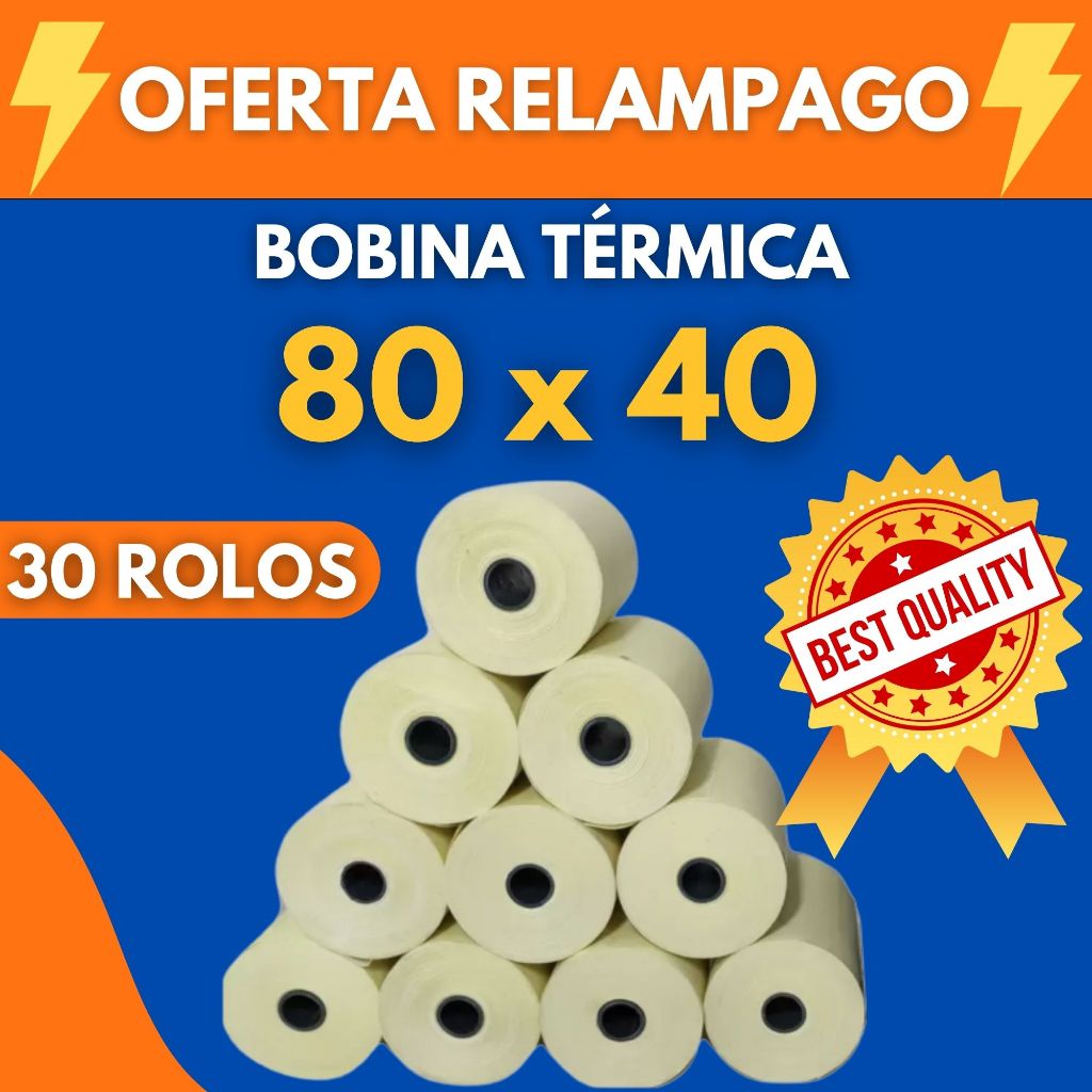 Bobina Termica Lisa 80x40 Papel Qualidade Premium Branco caixa com 30 rolos. em Oferta na Shopee