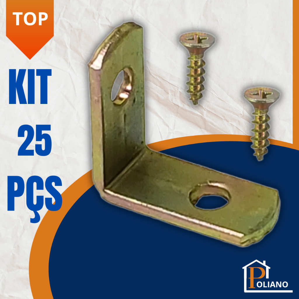 Kit 25 Cantoneiras L Reforço Moveis 25 X 25 (1 Polegada ) + Parafusos Bicromatizado Ideal p/Cadeiras em Oferta na Shopee