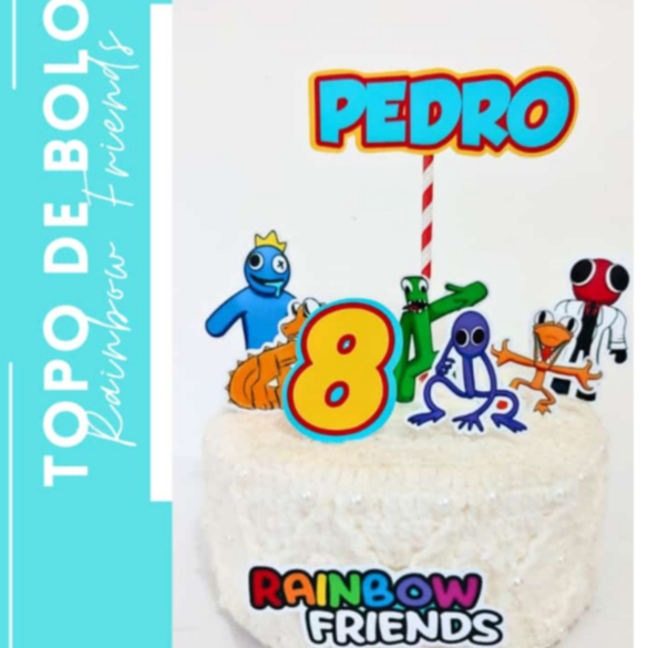 Topo Topper Decoração De Bolo Enfeite Rainbow Friends