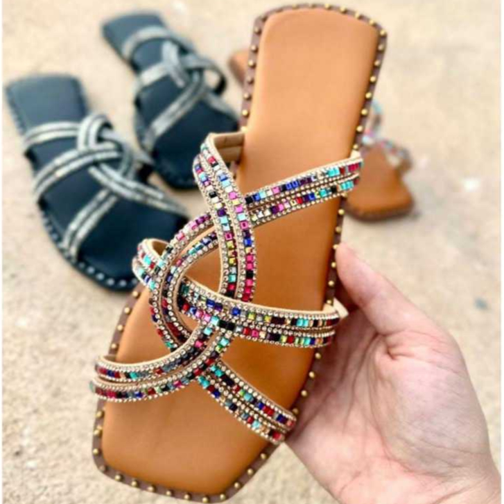 sandalia de strass rasteira luxo — imagem 2 de 2