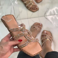 sandalia de strass rasteira luxo