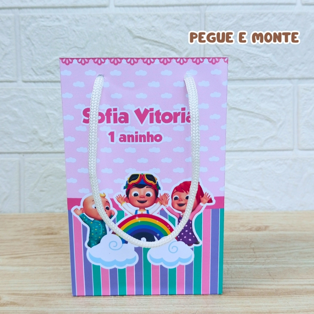 Sacolinha Personalizada Cocomelon Rosa - Lembrancinha - Festa Infantil - Aniversario / PEGUE E MONTE