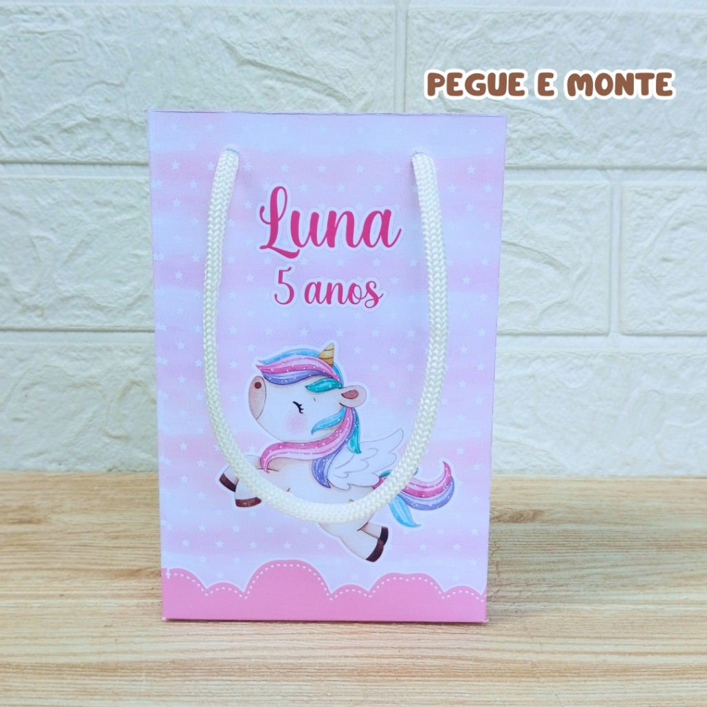Sacolinha Personalizada Unicornio -Lembrancinhas - Festa Infantil - Aniversario / PEGUE E MONTE
