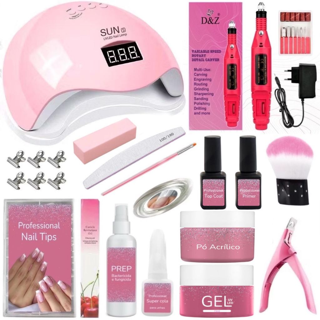 kit Unha de Gel Completo Profissional Manicure Alongamento Cabine de Unhas Lixadeira Caneta Elétrica