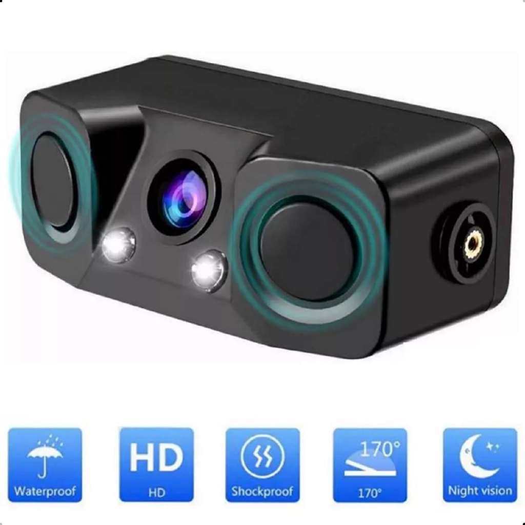 Câmera De Ré Com 2 Sensores De Estacionamento IP67 Visão Noturna