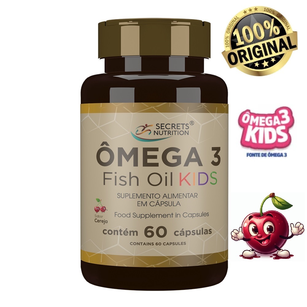 Ômega 3 Óleo de peixe Fish Oil Kids sabor Cereja 60 cápsulas mastigaveis - Secrets Nutrition