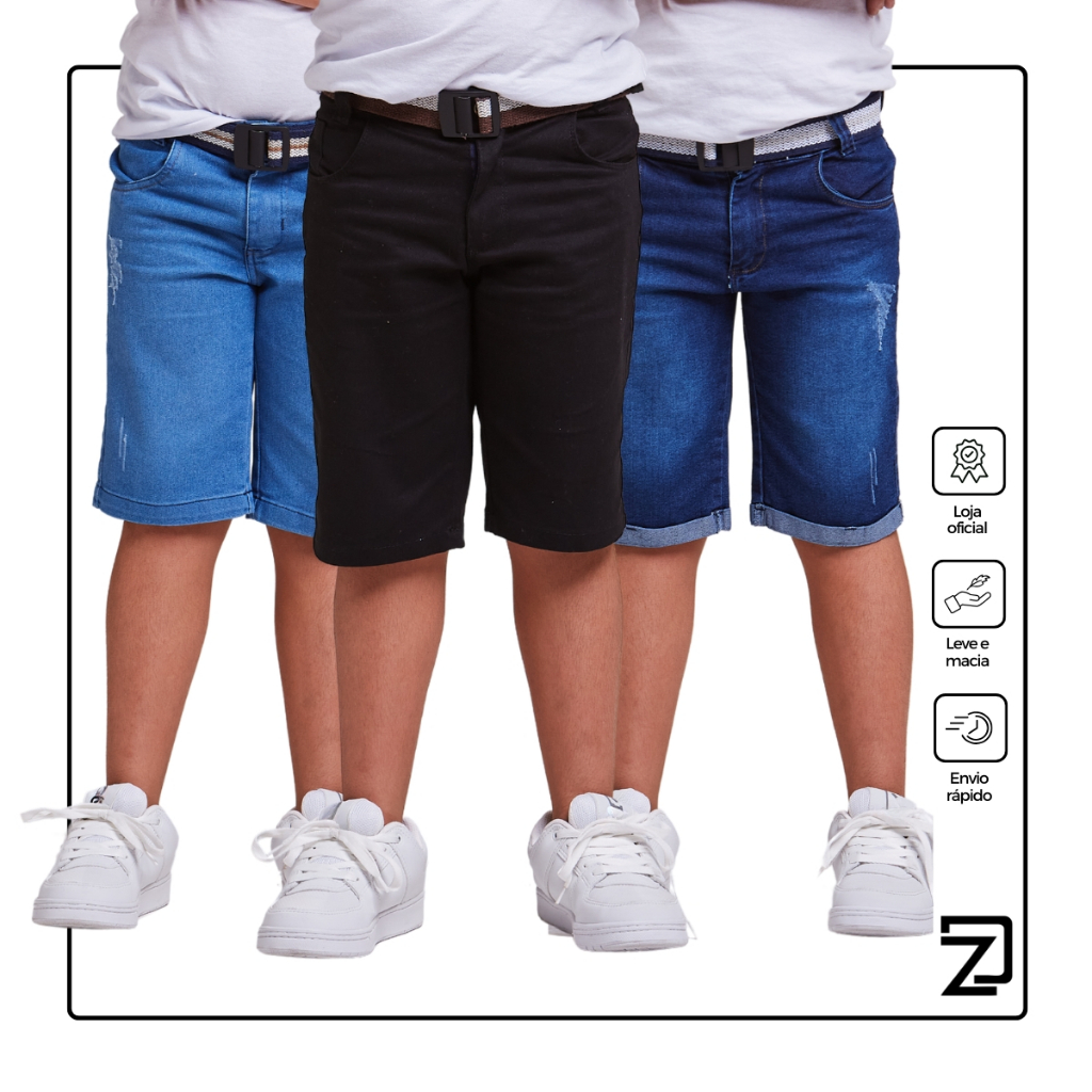 Kit 3 Bermuda Jeans Infantil Masculino em Oferta na Shopee