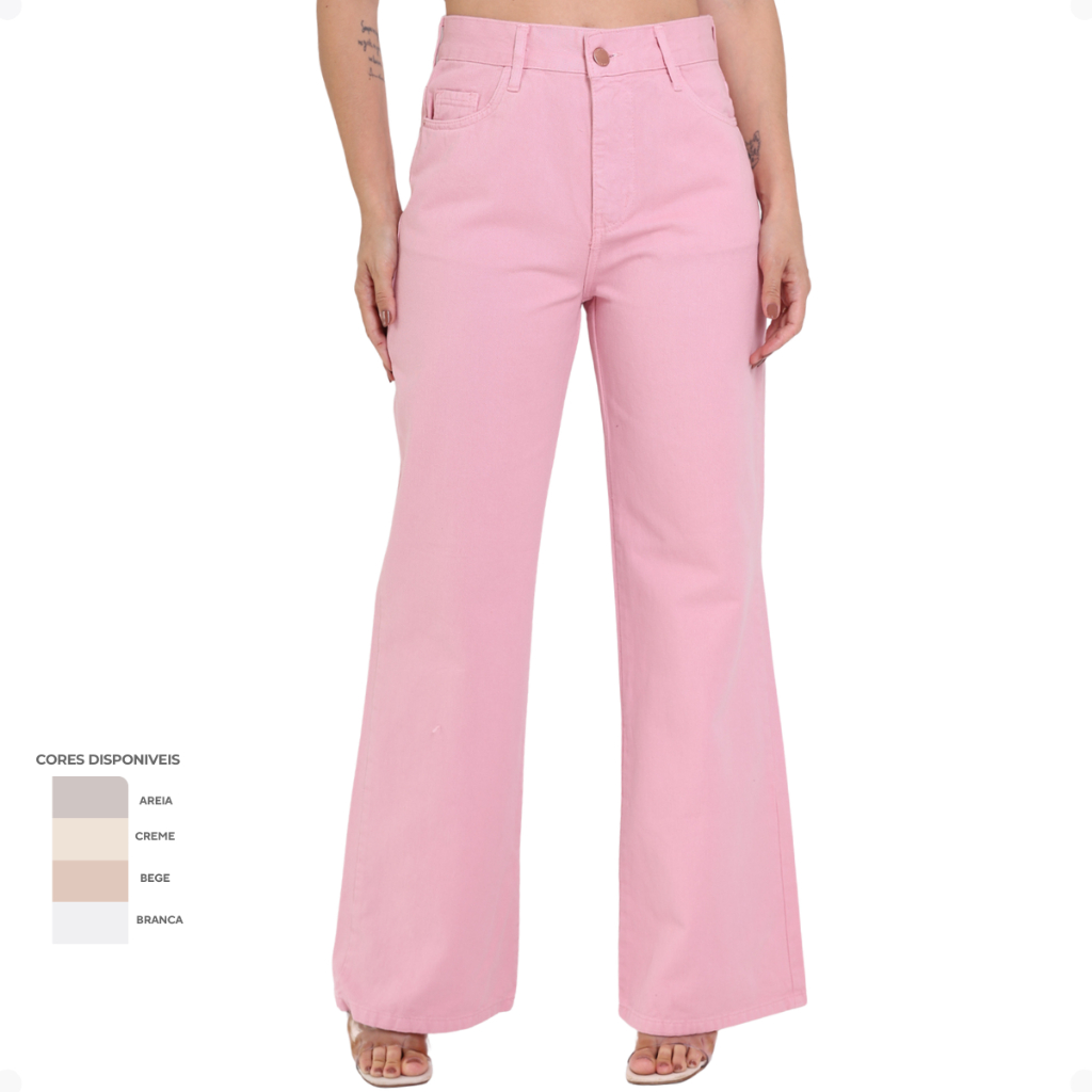 Calça Feminina Pantalona Wide Leg Cintura Alta Cores Premium