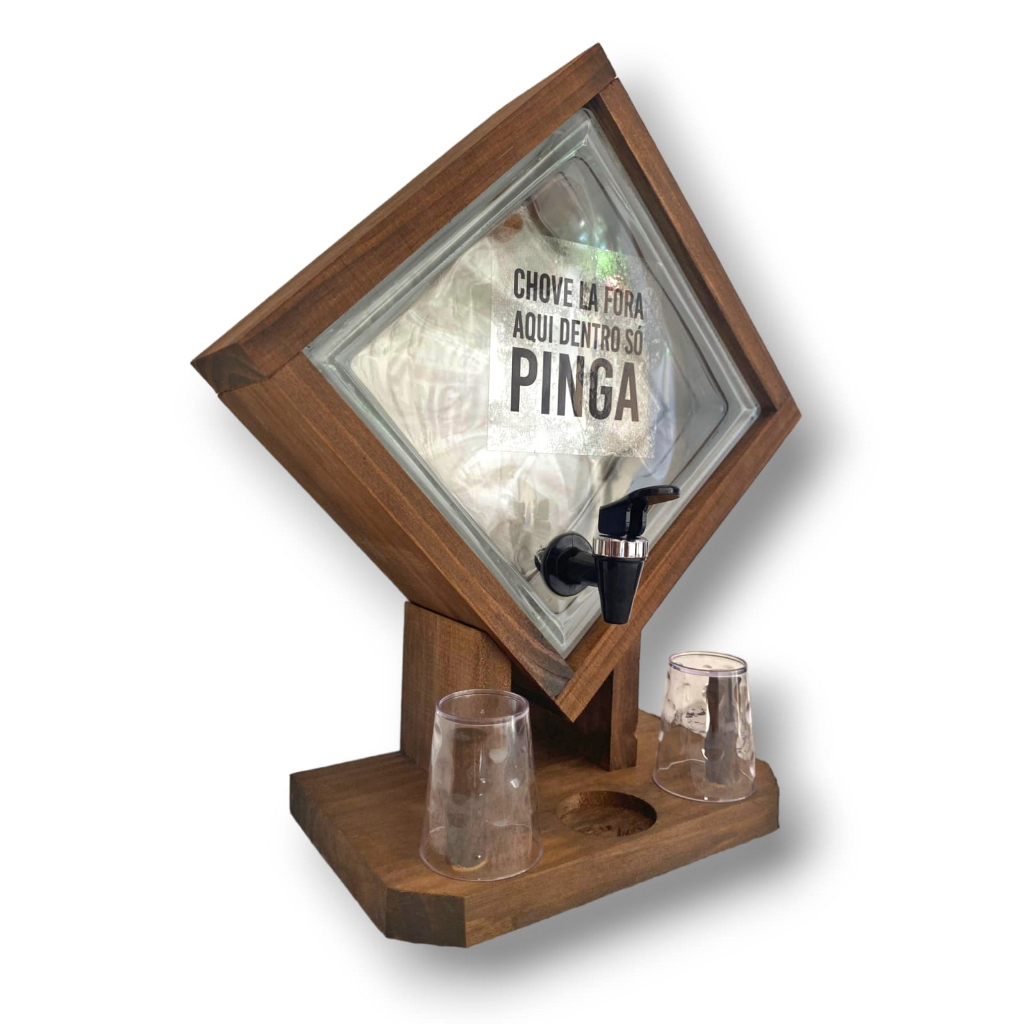 Pingometro de Tijolo de Vidro Decorativo Frases + 2 Copos Shot Cachaça