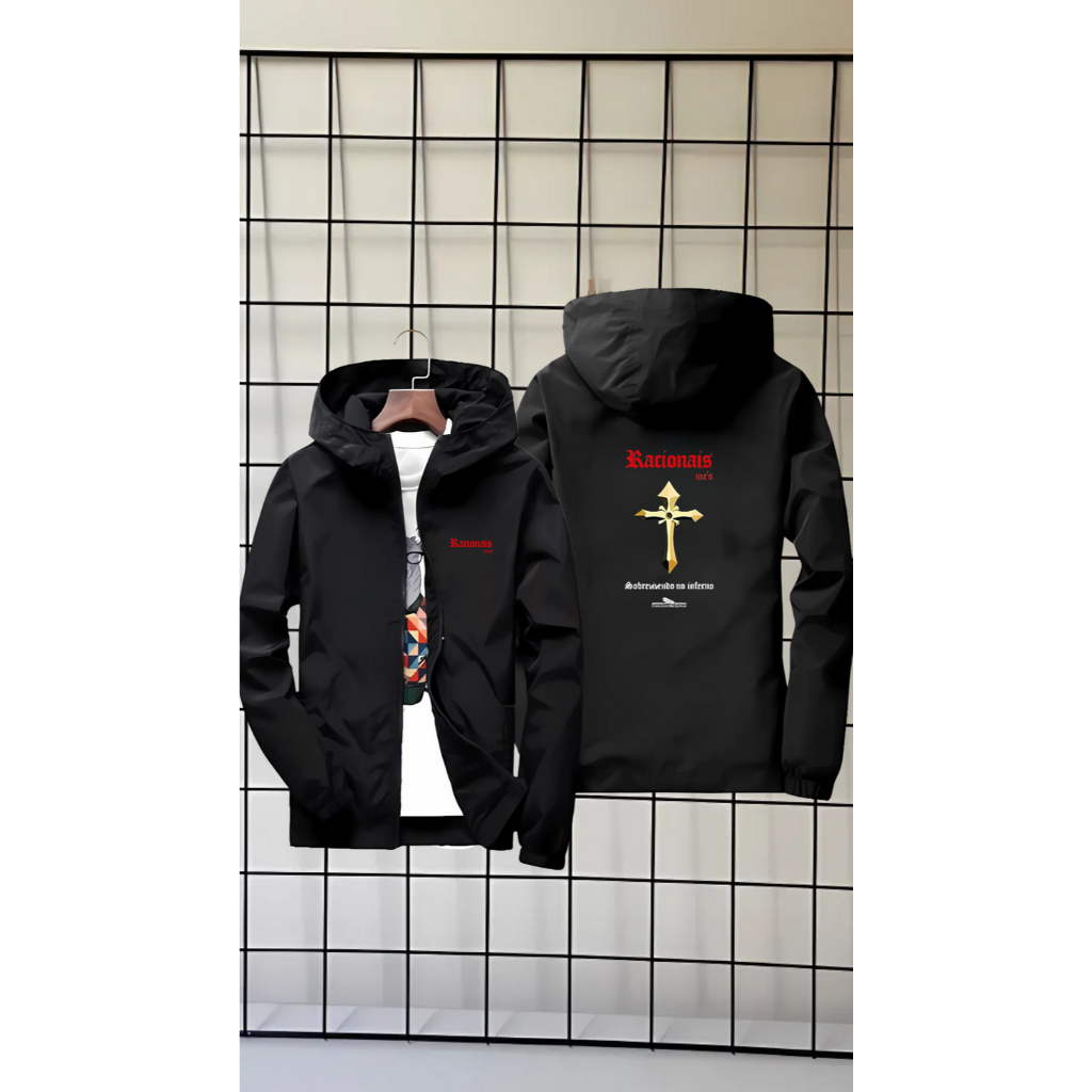 BLUSA CORTA VENTO CAPUS E BOLSO ESTAMPA RACIONAIS