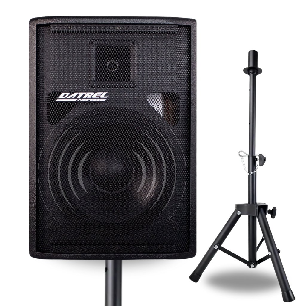 Kit Caixa de Som 150w Rms bluetooth Datrel Ativa Amplificada Profissional + Suporte Pedestal Tripe