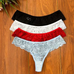 Kit com 4 Calcinhas Fio Dental de Renda Confortável Lingerie Para Revenda Moda Intima Promoção