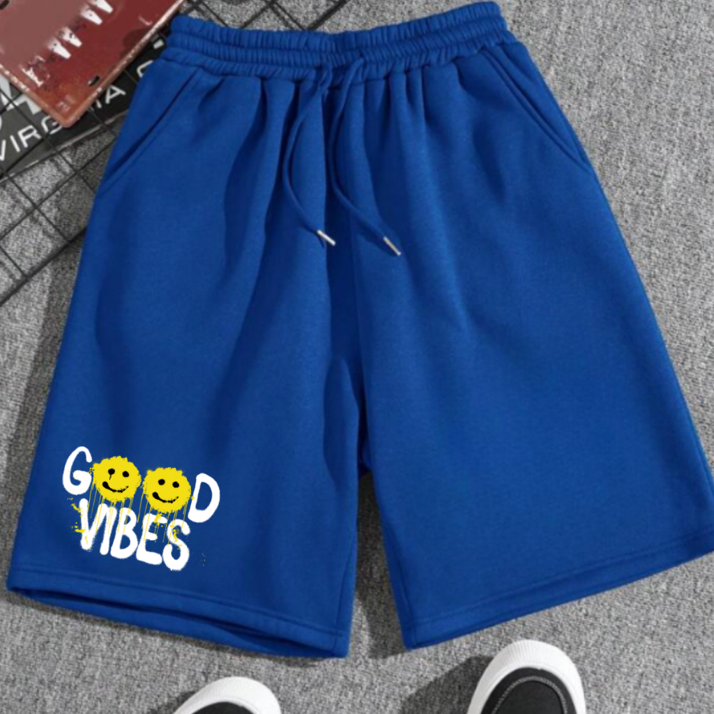Bermuda Moletom Good Vibes Estampas Lançamento Moda Verão Shorts Flanelados Tecido Premium