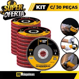 Kit 30 Discos Flap Grão 100 Aço Cônico 4.1/2 - Fasterr em Oferta na Shopee