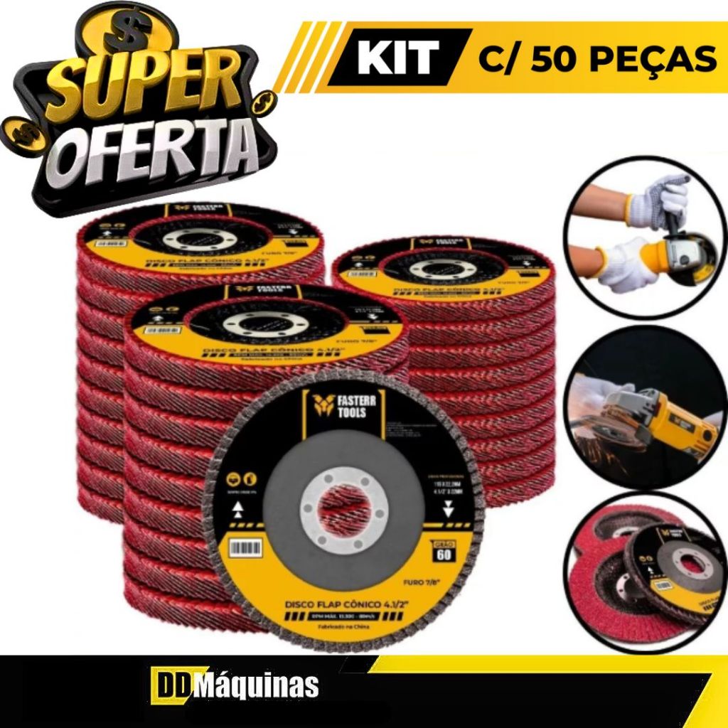 Kit 50 Discos Flap Grão 60 Aço Cônico 4.1/2 - Fasterr em Oferta na Shopee