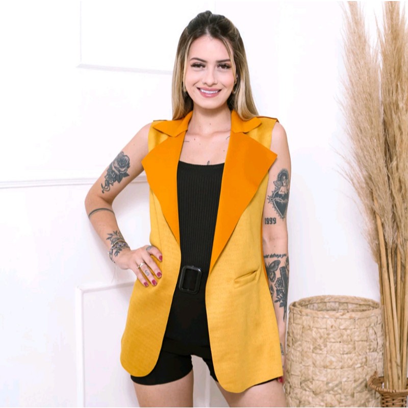 Max Colete Feminino Longa  em Suede