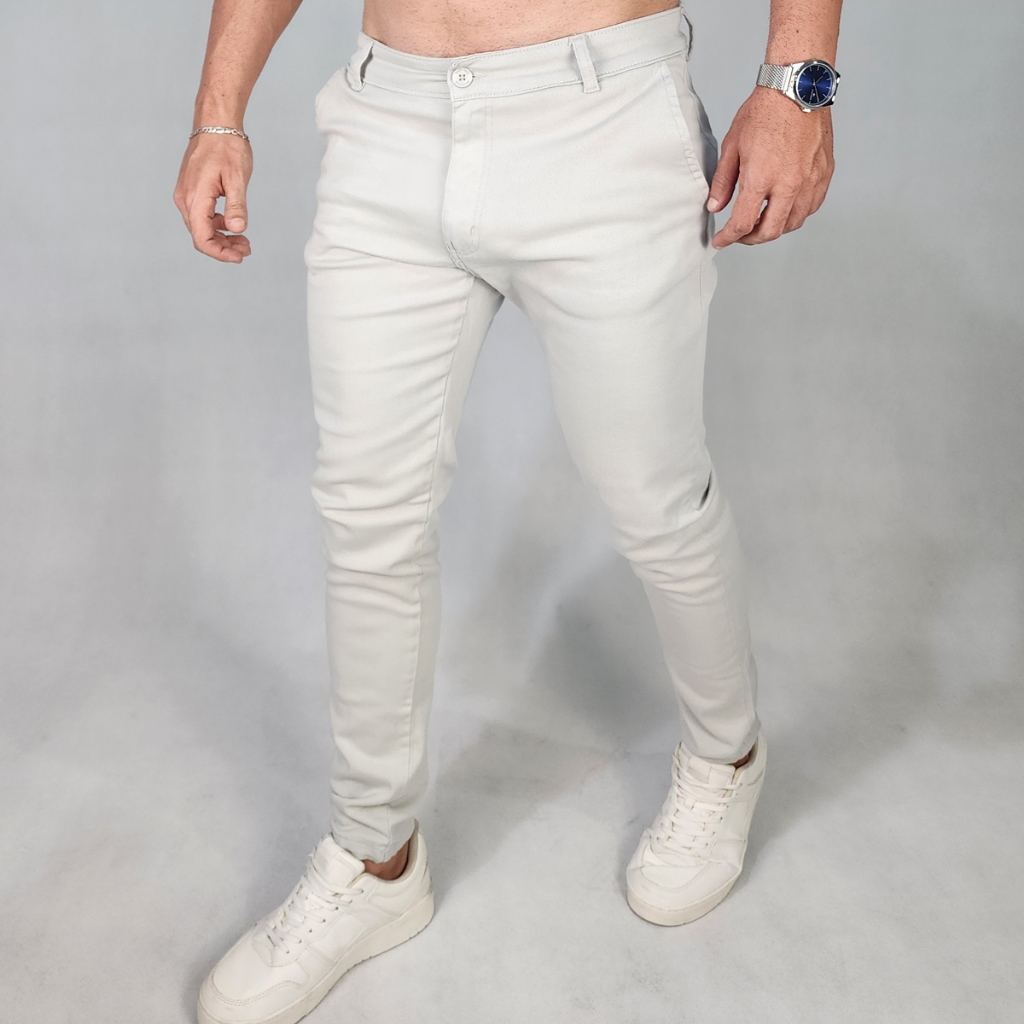 Calça Alfaiataria Masculina Premium Sarja Skinny Elastano Bolso Faca em Oferta na Shopee