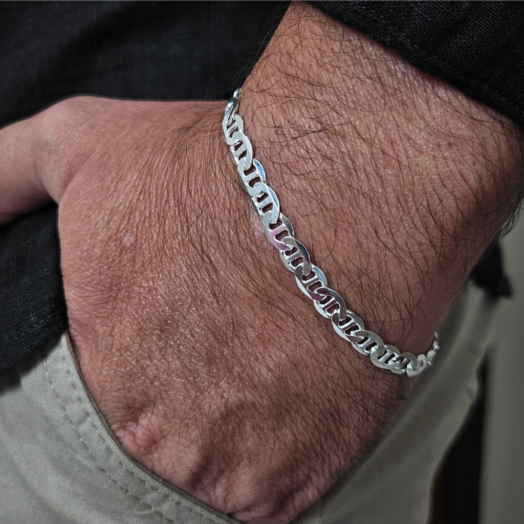 Pulseira Piastrine 4 mm Prata Legitima 925 Antialérgico Masculino - 21 cm
