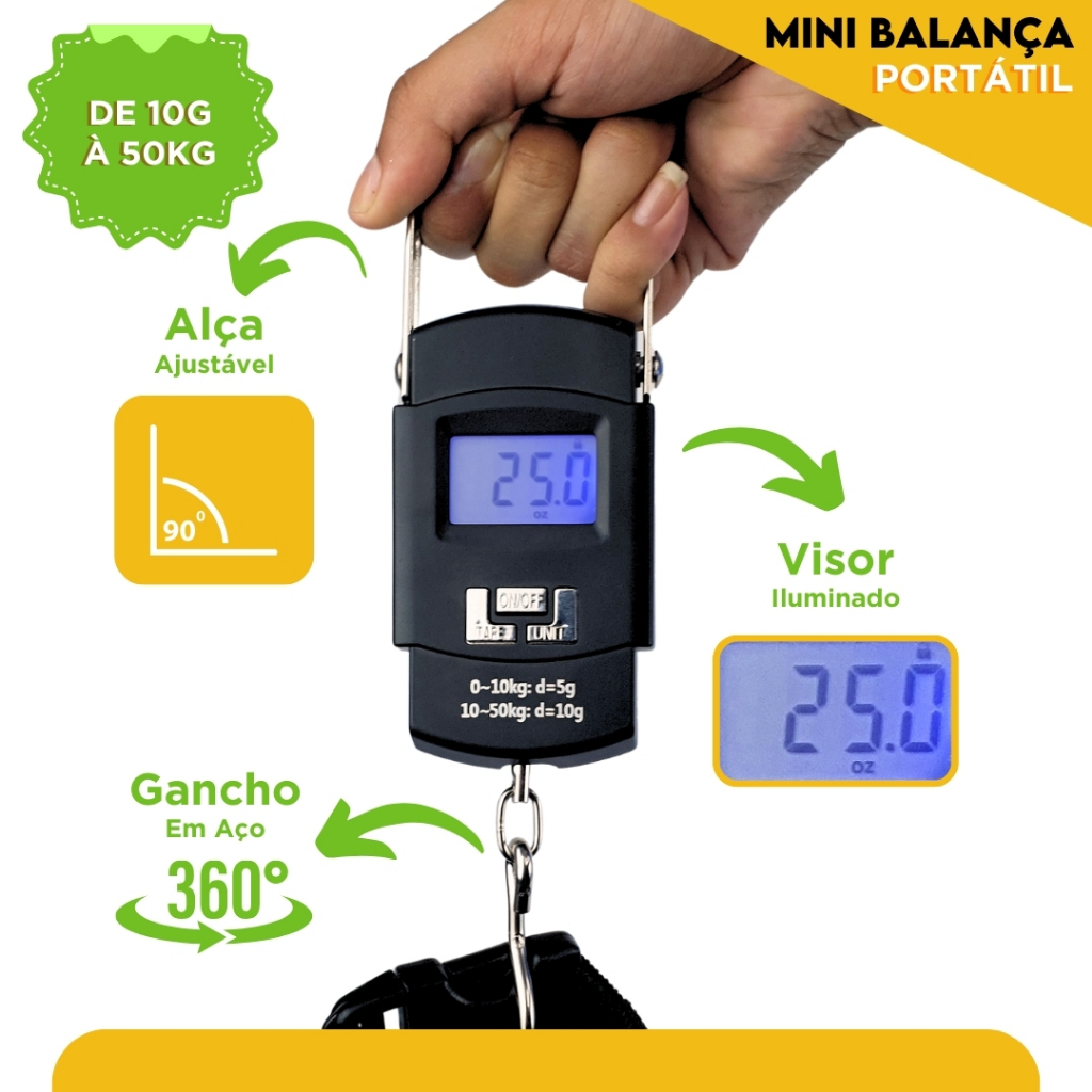 Balança De Bagagem Digital De Mão Com Gancho Até 50kg - NL