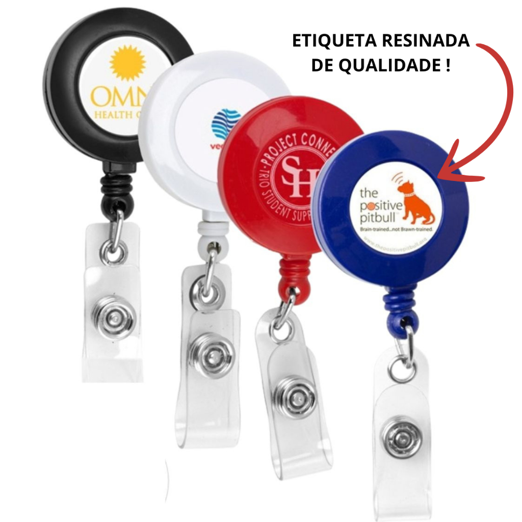 Kit 16 Porta Crachá Roller Clip com Retrátil  Cordinha Ioiô  cor Branca