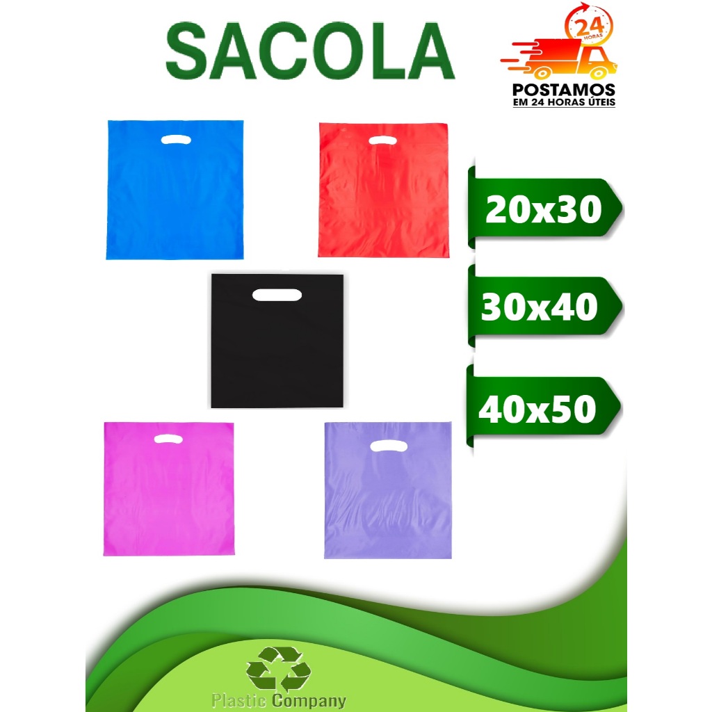 Sacolas Plástica Boca de Palhaço alça vazada reta com 1kg.
