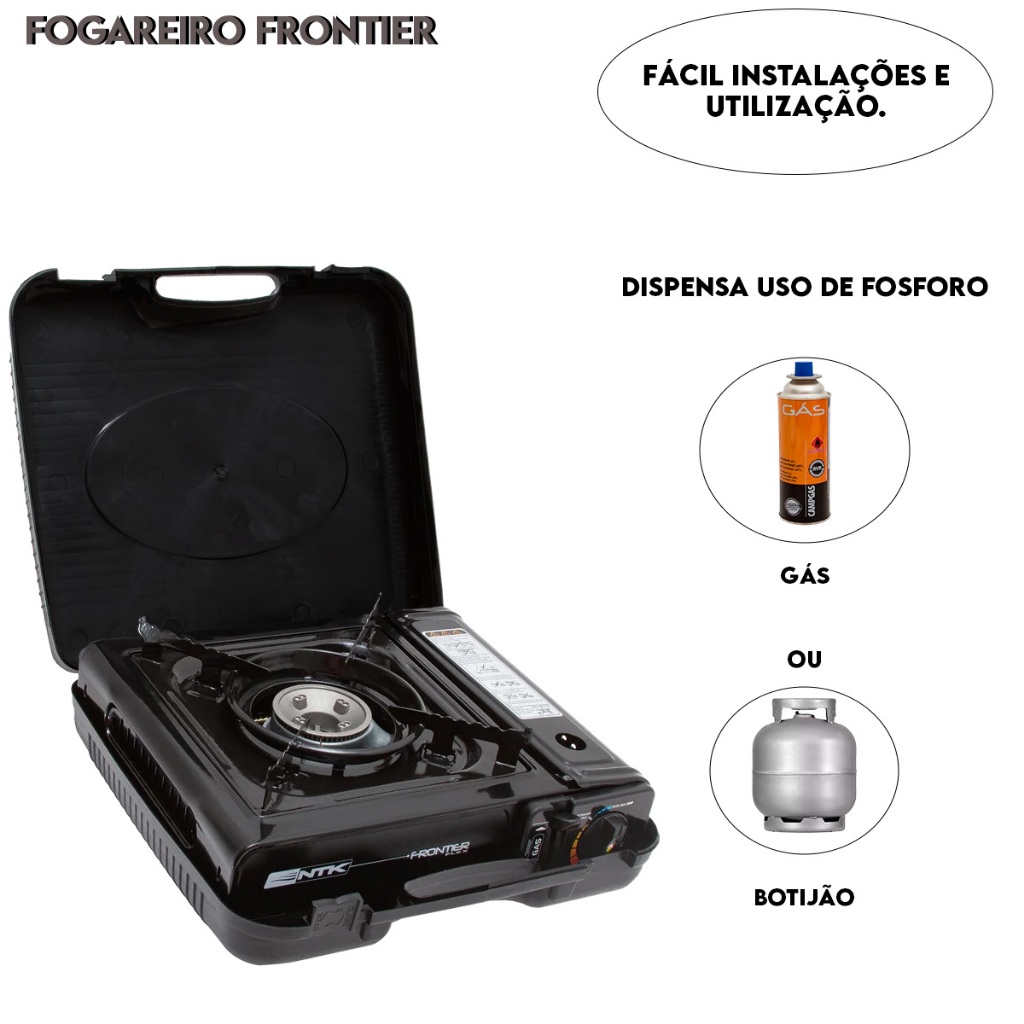 Fogareiro Fogão Camping Pesca Frontier Ntk Nautika Unica Guepardo Preto · foto 2