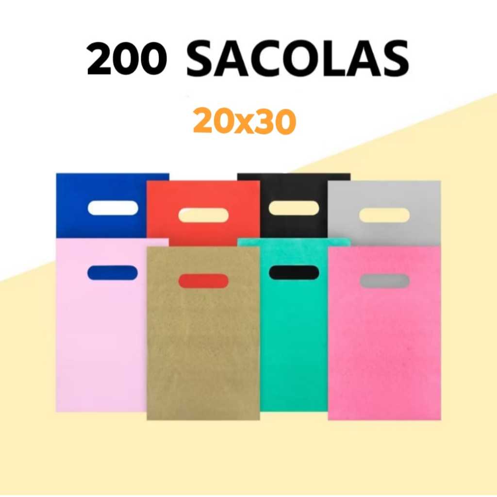 Kit 200 Un Sacolas Plásticas Boca Palhaço 20x30 Alça Vazada para loja