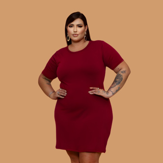 Vestido curto tubinho Plus size Curve Curvy básico liso moda blogueira vinho bordo lindo Promoção em Oferta na Shopee