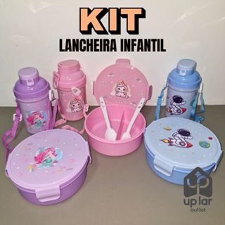 Kit Lancheira Marmita Infantil Com Divisória + Talheres + Garrafa 500ml Escolar Multiuso Viagem em Oferta na Shopee
