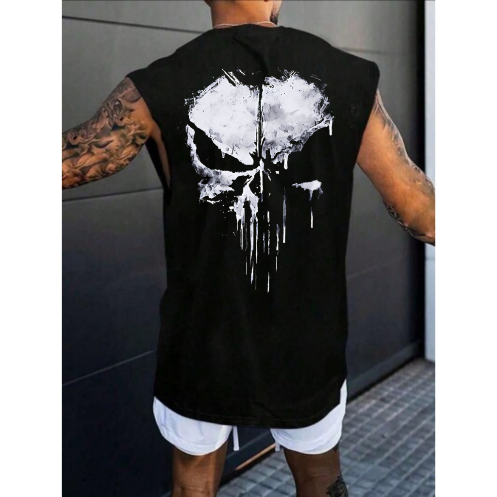 Regata Over Modo Treino Oversized Regata Caveira 100% Algodão Estampado